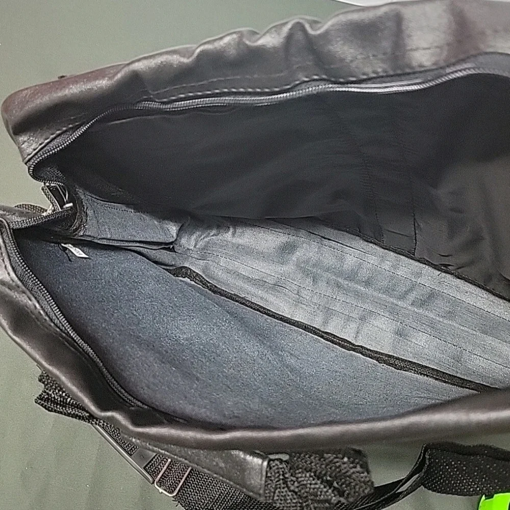 Black Leather-Look Soft Side Briefcase Travel Bag Multi-Compartment With Strap